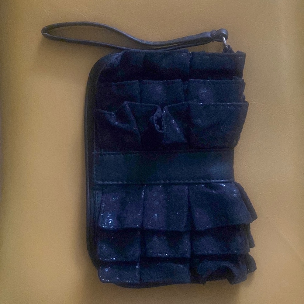 Forever 21 wristlet vegan leather Suedette Ruffles Leopard print 8W x 5L